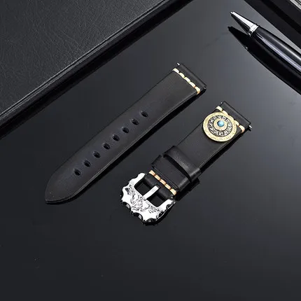 Ремешок из натуральной кожи для galaxy watch 42 мм 46 мм декомпрессия китайский ремешок для часов зодиака для huawei GT 2P 22 мм Amazfit Bip 20 мм - Цвет ремешка: Black