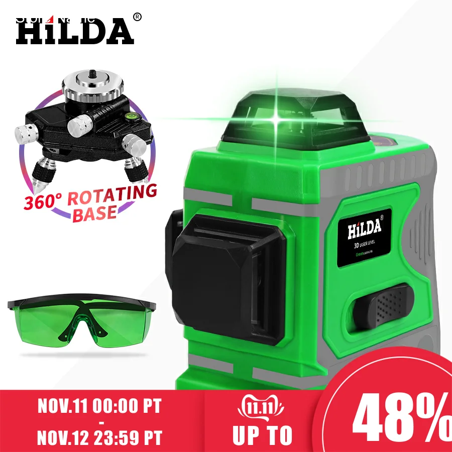 Preise HILDA Green Laser Level 12 Linien 3D Ebene Selbst Nivellierung 360 Horizontale Und Vertikale Kreuz Super Leistungsstarke Grün Laser ebene