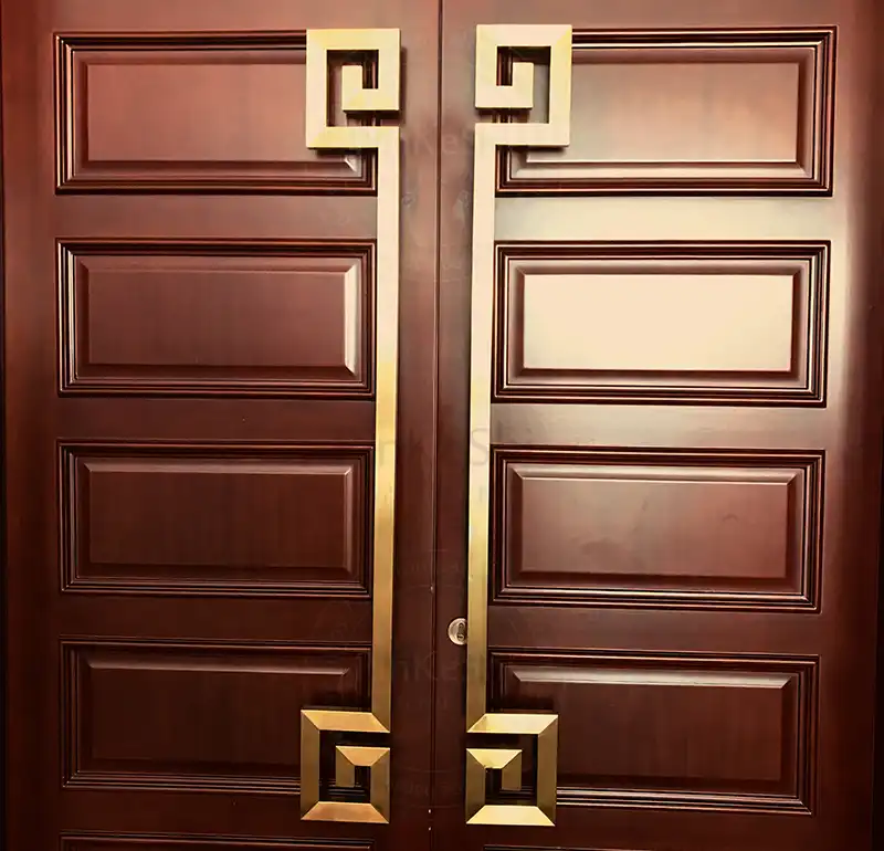 Glass door luxury handle wooden door black color stainless steel door