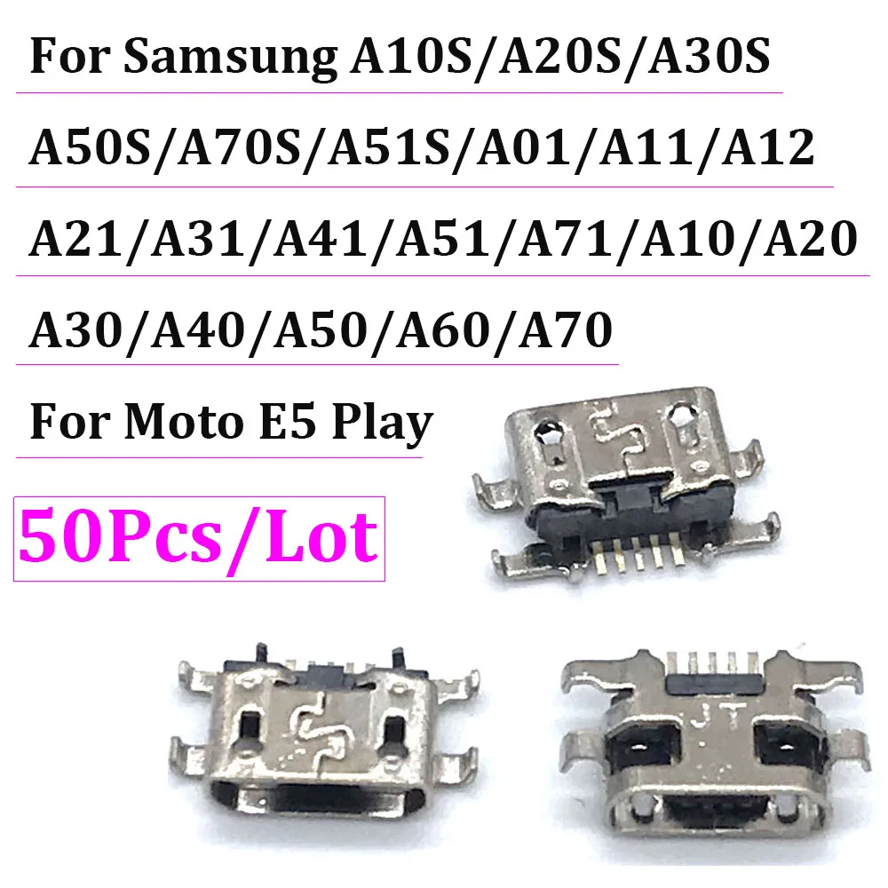 Разъем Micro USB 50 шт. для Samsung A02S A10S A10 A51S A70S A20S A30S A50S A01 A11 Moto E5 Play | Мобильные телефоны и