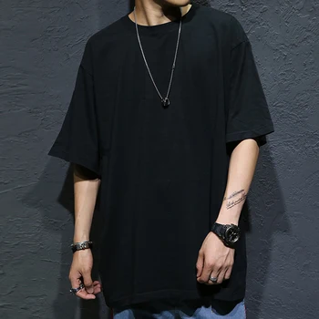 

men TOPs tees plus size summer male solid hiphop cotton t shirt M-5xl o-neck collar short-sleeve men loose T-shirt HIPHOP