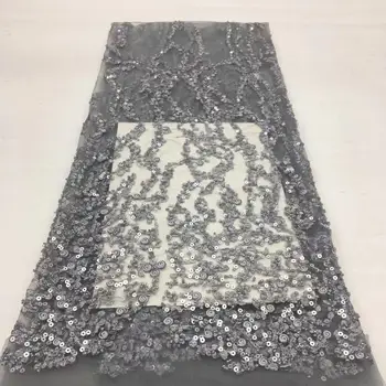

(5yards/lot) tinny tube beads and sequins net lace luxury French lace fabric with embroidery grey African wedding lace FXS211