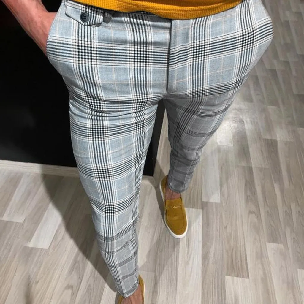 Модные мужские повседневные клетчатые длинные штаны на шнурке с эластичной резинкой на талии, M-3XL брюки, мужские уличные джоггеры, брюки-карго - Цвет: Yellow