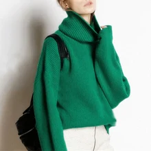 

Wool Turtleneck Sweater Women Thicken Knitted Sweaters Autumn Winter Solid Oversized Pullover Casual Long Sleeved Warm Jumpers
