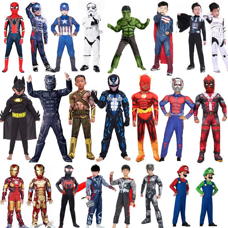 Карнавальный костюм супергероя, человека-паука, Железного человека, Тора, Пантеры для мальчиков, карнавальный костюм на Хэллоуин, рождественский подарок для детей