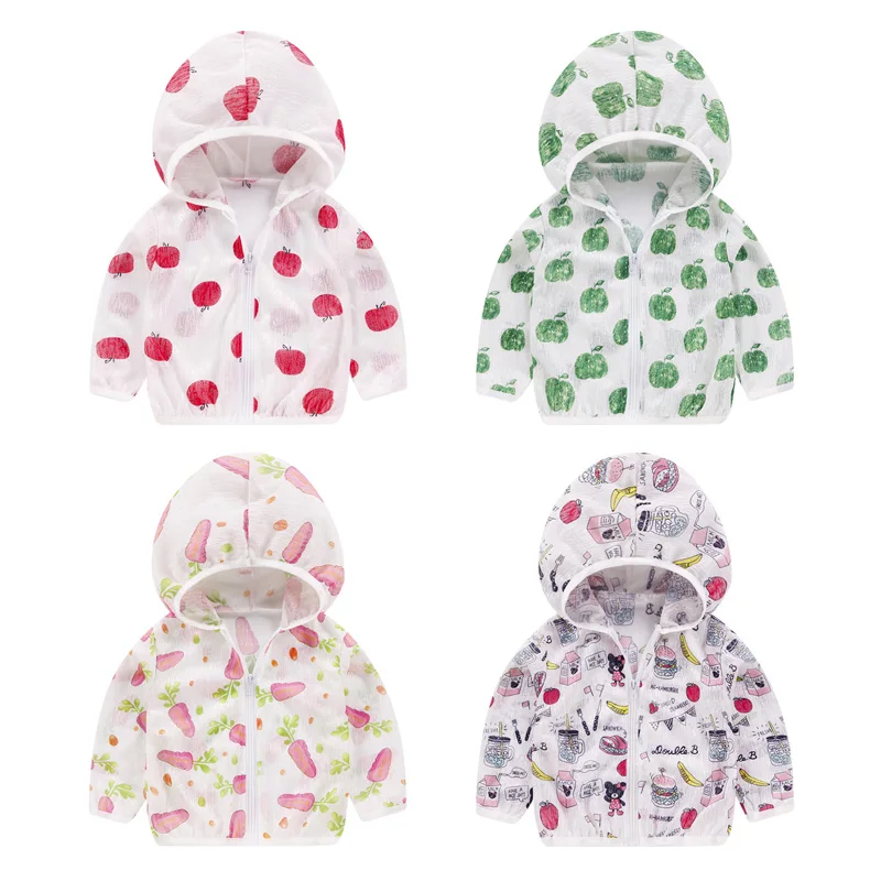 

1-6 Years Kids Unisex Sun Protection Clothing Coat Cute Cartoon Print UV Protection Quick Dry Thin Jacket with Hooded Zipper