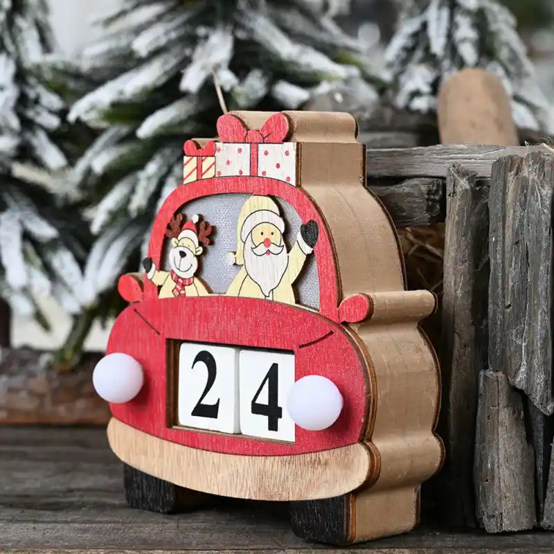 Christmas Painted Blocks LED Light Up Countdown Calendar Wooden Vehicle 