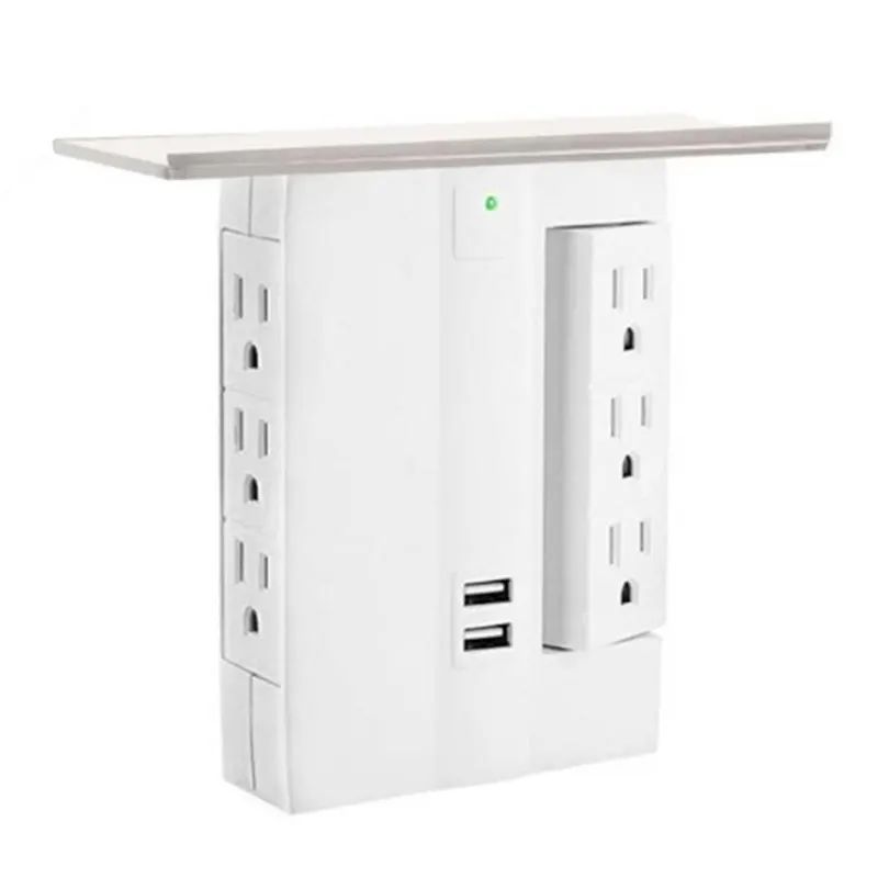 

8 Port Wall Outlet Electrical 6 Outlet Extenders 2 USB Charging Ports with Shelf BJStore