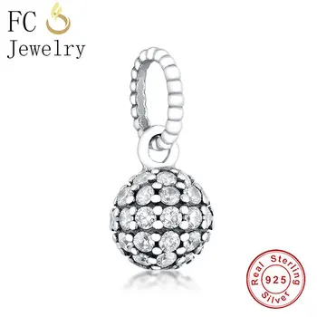 

FC Jewelry Fit Original Brand Charms Bracelet 925 Silver Beads Round Shape Ball Pave Zirconia Making Dangle Sparkling Berloque