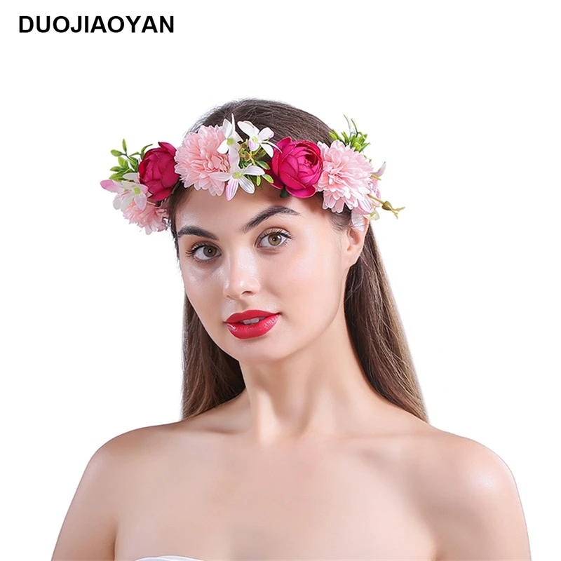 DUOJIAOYAN богемное цветочное оголовье для девочек розовая Корона головная повязка из ротанга Свадебный веночек Украшение Аксессуары для волос