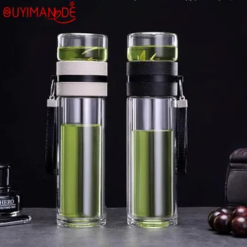 

Double-layer Tea Bottle High Borosilicate Glass Water Bottle Men's Office Special High-grade Teapot with Tea Partition Glass Cup