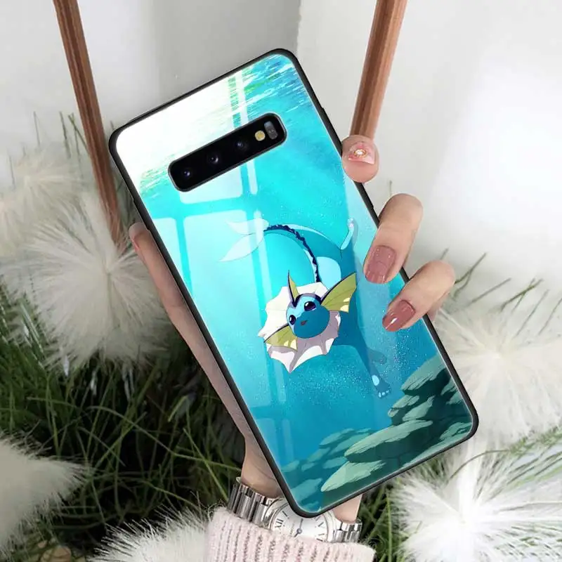 Cartoon eevee Tempered Glass Case Cover For Samsung Galaxy S10 5G Note 9 A70 Silicone Edge Phone Back Shell Fundas Capa Couqe - Цвет: T19