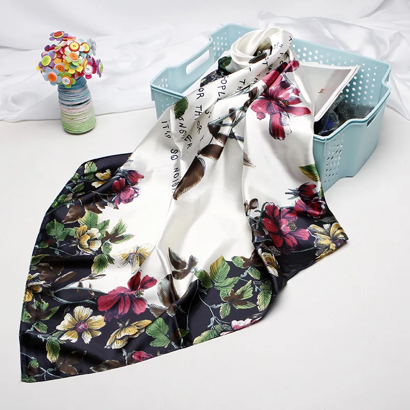 Satin Square Silk Feeli simple cute pattern small flower liberty Fashion Pattern silk scarf for Women/Mens Necktie Bandanas