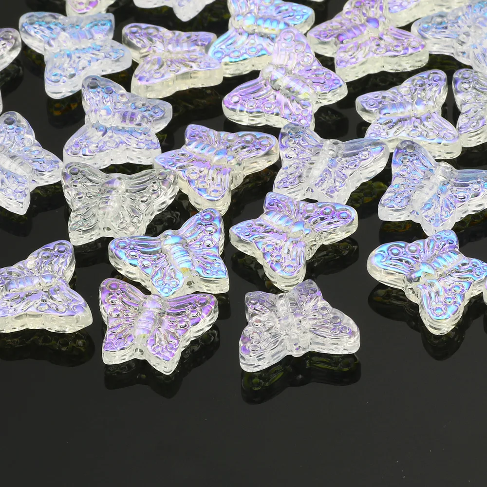 30PCS 12X16MM Cute Butterfly Shape Glass Loose Beads Spacer Beads For DIY Fashion Jewelry Making