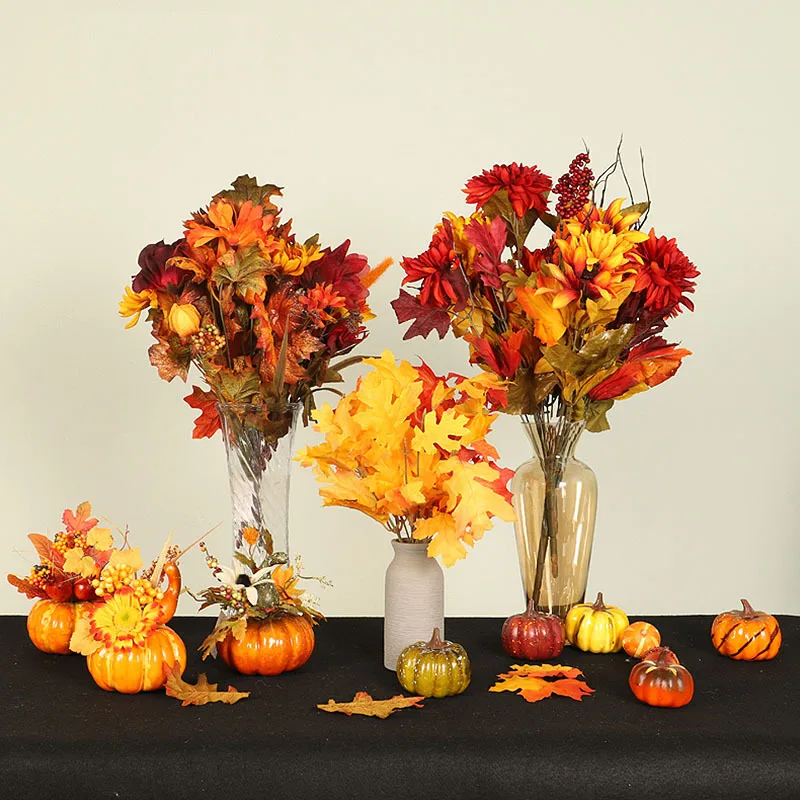 

Artificial Pumpkins Maple Leaf Pomegranate Table Home Decor House Prop Autumn Fall Harvest Thanksgiving Halloween Decor