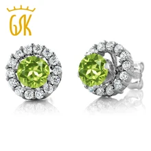 GemStoneKing 1,59 Ct круглые Перидот Классические женские серьги Твердые 925 пробы серебряные серьги-гвоздики с курткой