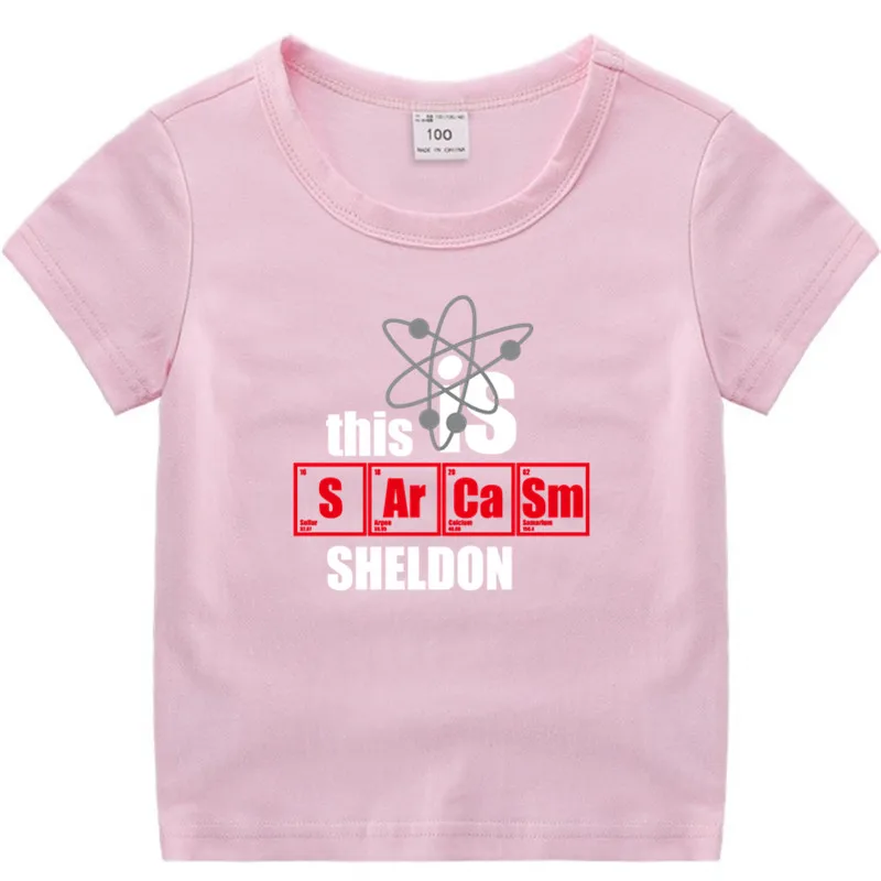 T3A-pink Хлопковая футболка для маленьких мальчиков и девочек с изображением аниме «Big Bang Theory» летняя детская Рождественская рубашка детская футболка для малышей с героями мультфильмов Роскошный топ - Цвет: T3A-pink