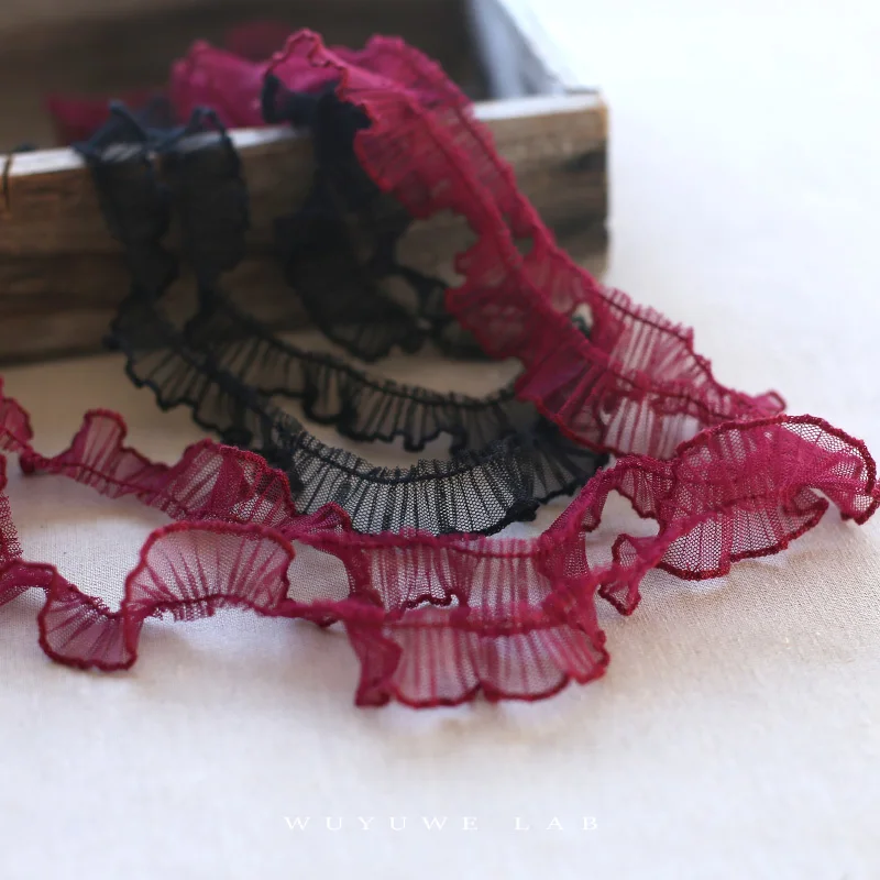 

2M White Blue Black Red Pink Pleated Lace Ribbon Fabric Ruffle 2cm Lace Trims DIY Embroidered Sewing Craft Cuff Decoration