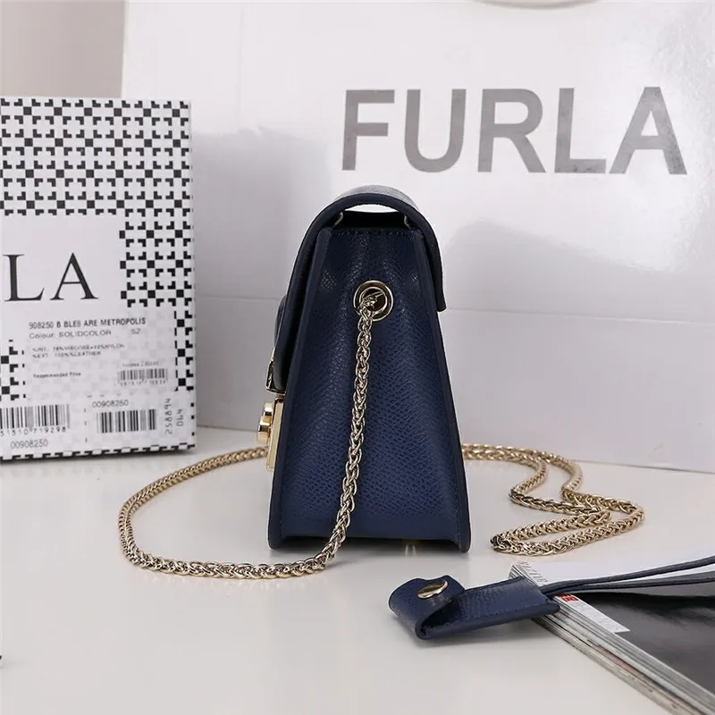 Оригинальные женские сумки FURLA, высококачественные женские кожаные сумки Furla темно-синего цвета, размер S 16,5 см x 12 см x 8 см