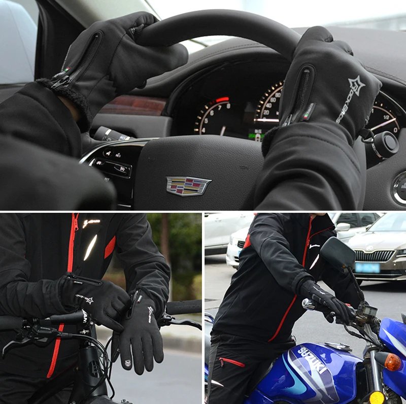 ROCKBROS-30 градусов водонепроницаемые ветрозащитные велосипедные перчатки для катания на лыжах с сенсорным экраном зимние термальные противоскользящие MTB перчатки для мотоцикла