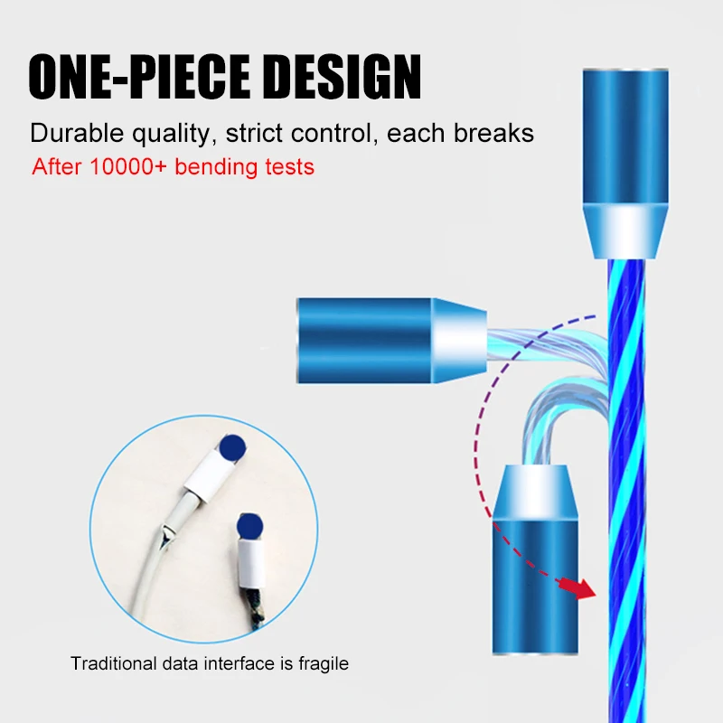 Быстрая зарядка Магнитный Micro usb type-c светодиодный кабель для передачи данных для hauwei samsung xiaomi9 светодиодный магнитный кабель для зарядки type C