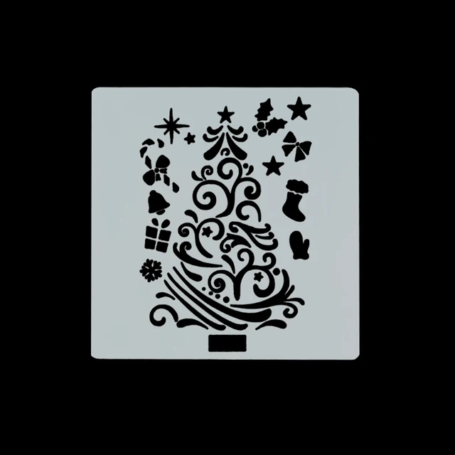 7pcs 13*13cm Christmas Stencils DIY Cake Decorating Moulds Baking Embellishments Stencil Template Mold for Home Kitchen Supplies B03 christmas tree