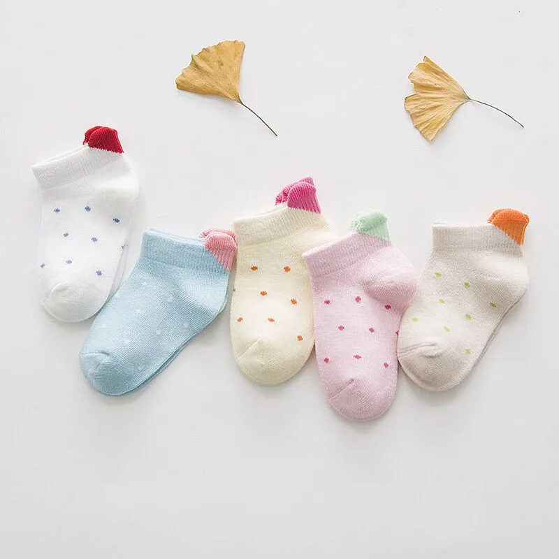 5 Pairs/lot New Autumn Soft Cotton Boys Girls Short Socks Cute Cartoon Pattern Cute Kids Socks for Baby Boys Girls 1-3Y - Цвет: C010