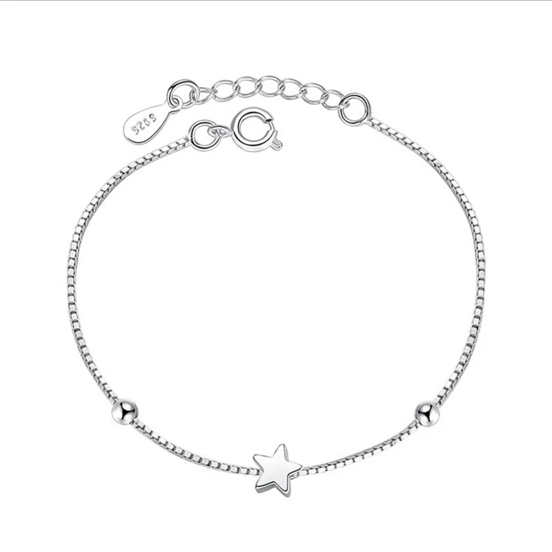 Простые Модные браслеты из стерлингового серебра 925 пробы квадратный куб Звезда бусины коробка с цепочкой браслеты и браслеты для женщин pulseira de Prata