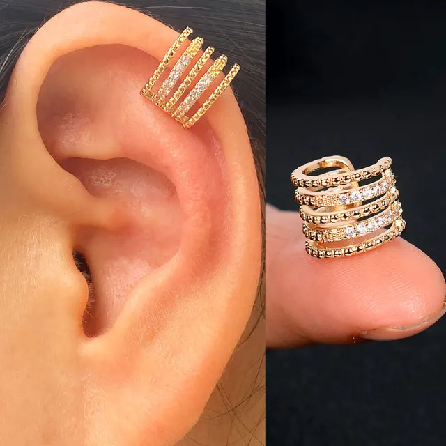 Boucles d'oreilles à Clip pour femmes et filles, 1 pièce, géométrie creuse arc-en-ciel, CZ, manchette, grimpeur, Cartilage, os, faux boucle d'oreille, Non Piercing