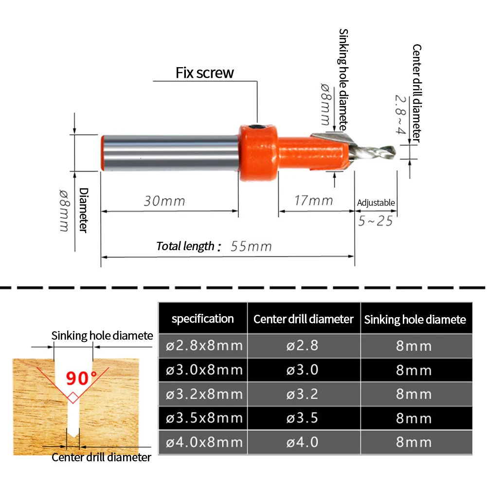 Отверстие для раковины сверлильная головка деревообрабатывающий открывалка коронка конический винт сверло мастерство столешница 2,8 мм 3 мм 3,2 мм 3,5 мм 4 мм Размер Mutil