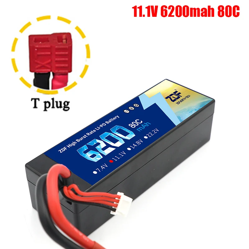 ZDF Lipo Аккумулятор 7,4 V 11,1 V 14,8 V 5200mah 6200mah Hardcase 2S 3S 4S 80C 160C 1/10 1/8 весы для Traxxas Slash 4x4 RC автомобилей лодки - Color: 3S6200mah T plug