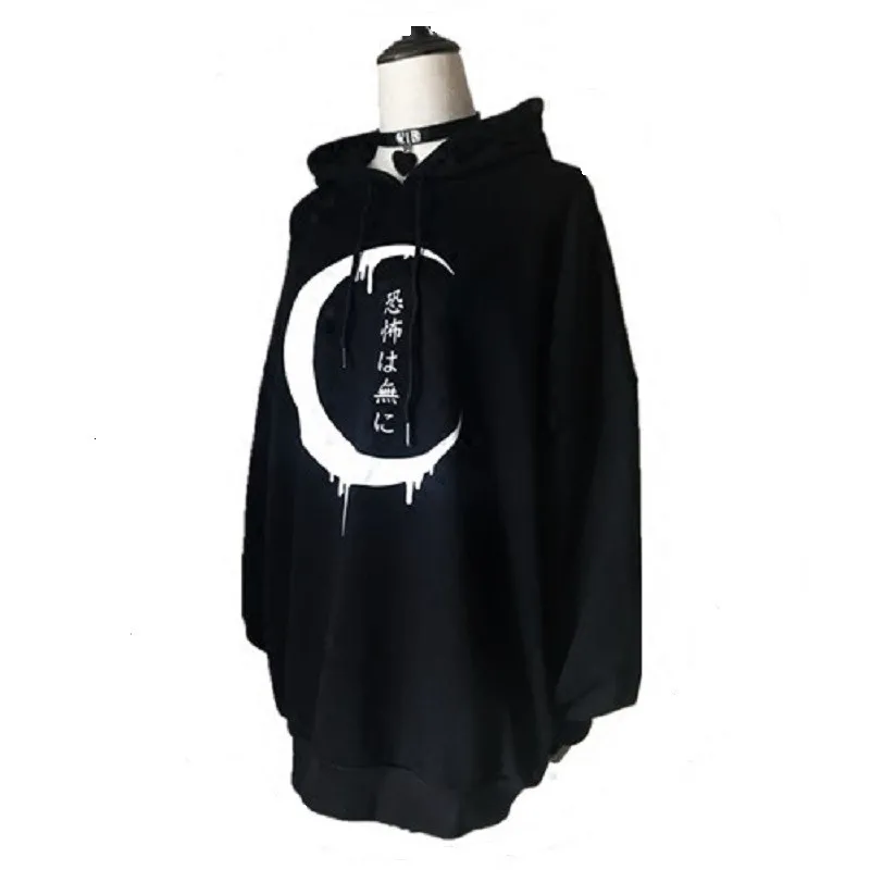 Raisevern New Women Gothic Sweatshirts Dress Moon Print Oversize Warm Dark Hooded Streetwear