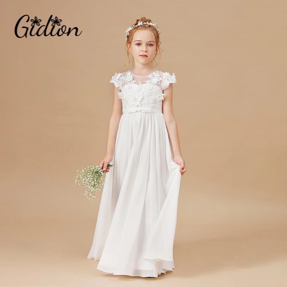 Flower Girl Dresses Applique Sleeveless Kids Birthday Party Pageant Gowns Weddings First Communion Elegant Dresses 2-14T