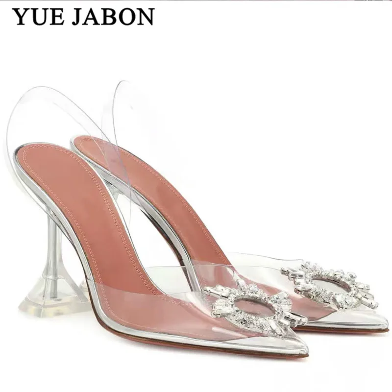 

Sexy Clear triangle cup heel Sexy Transparent Sandals Women Rhinestone buckle High Heels PVC Summer Slingback Sandalias mujer