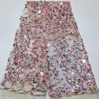 

2019 Sequence Nigerian Lace Fabric Bridal Fashion 3d African French Lace Fabric 5Yards Tulle Mesh Net Lace Materials PGC1075B-2