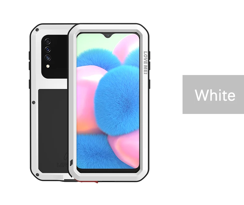 white Мощный чехол Love Mei для samsung Galaxy A30S, противоударный алюминиевый/металлический чехол Gorilla из закаленного стекла для Galaxy A30S - Цвет: white