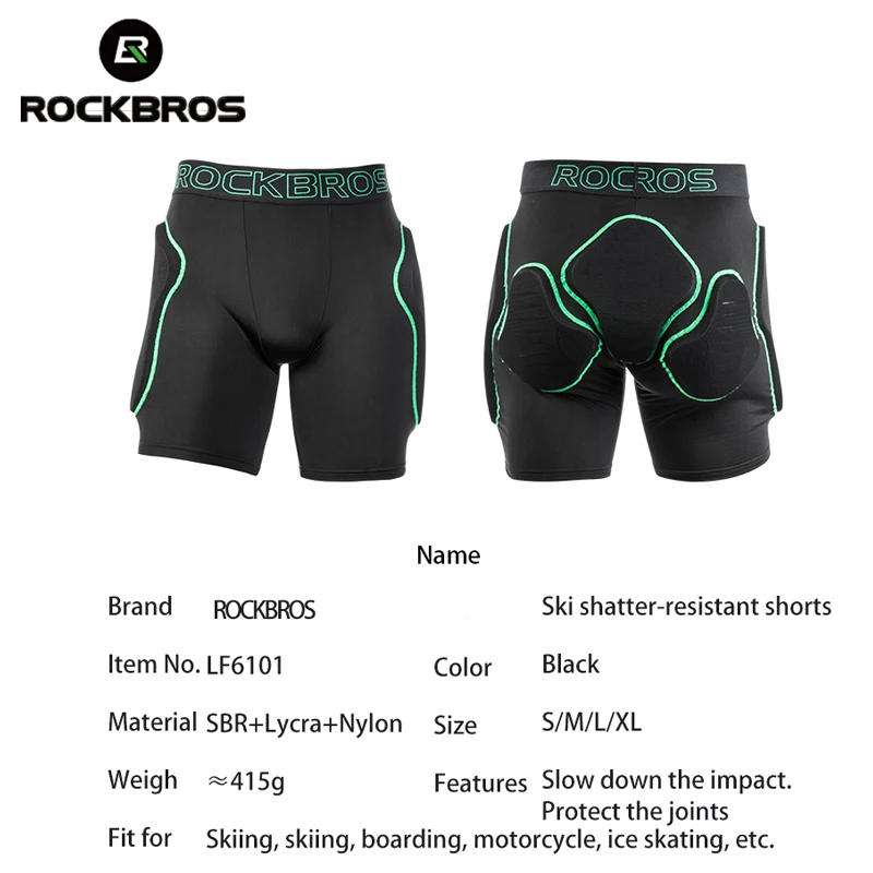 ROCKBROS Breathable Padded Shorts Protection Snowboard wicking Soft Sport Cycling Skiing SBR Shock Absorption Protection Shorts