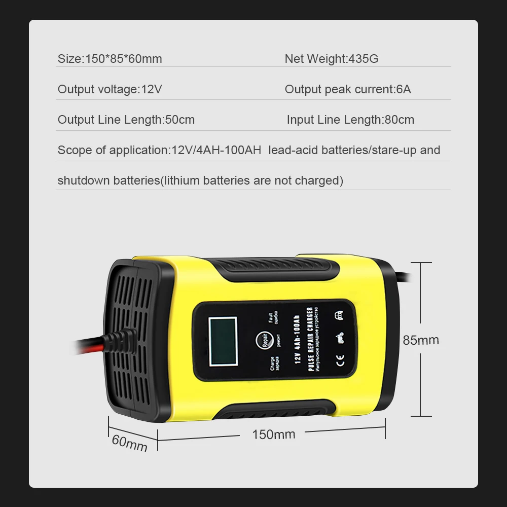 12 В 6А полностью автоматическое автомобильное зарядное устройство для ремонта импульсов зарядное устройство s влажная сухая свинцово-кислотная батарея зарядное устройство s цифровой ЖК-дисплей