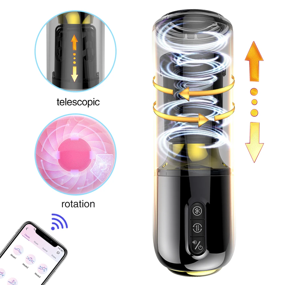 App Vibrator For Men Automatic Telescopic Rotation Male Masturbator Cup