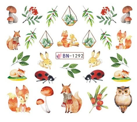 

Nail Sticker Water Decals Art Stickers Tattoo Slider Wolf Fox Owl Rabbit Flower Designs Decorations Manicure Transfer Foil Wraps