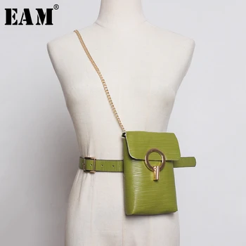 

[EAM] Pu Leather Metal Chain Circle Mini-bag Long Belt Personality Women New Fashion Tide All-match Spring Autumn 2020 1B021