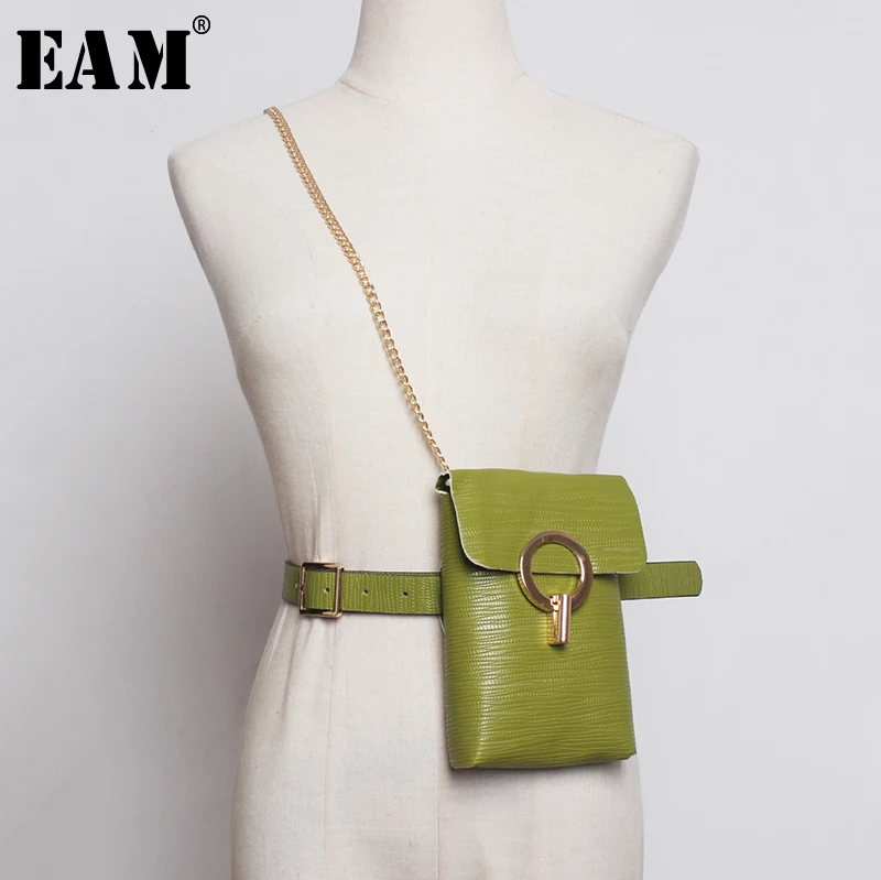 

[EAM] Pu Leather Metal Chain Circle Mini-bag Long Belt Personality Women New Fashion Tide All-match Autumn Winter 2019 1B021