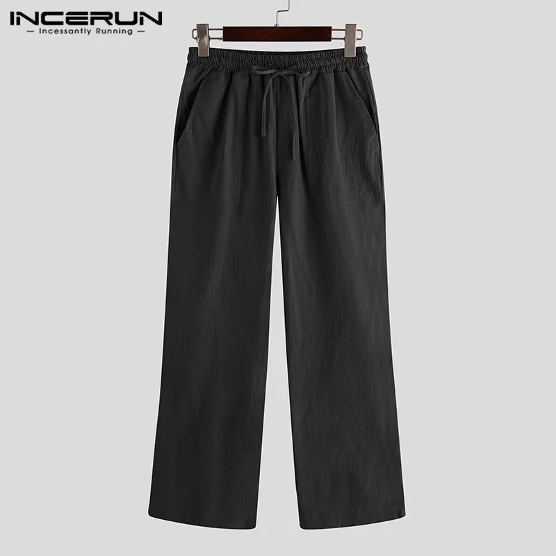 Black Pants INCERUN, мужские повседневные штаны, уличная одежда, Ретро стиль, одноцветные, свободные, карманов, для бега, хлопок, длинные штаны, на шнурке, брюки, мужские S-5XL - Цвет: Black Pants