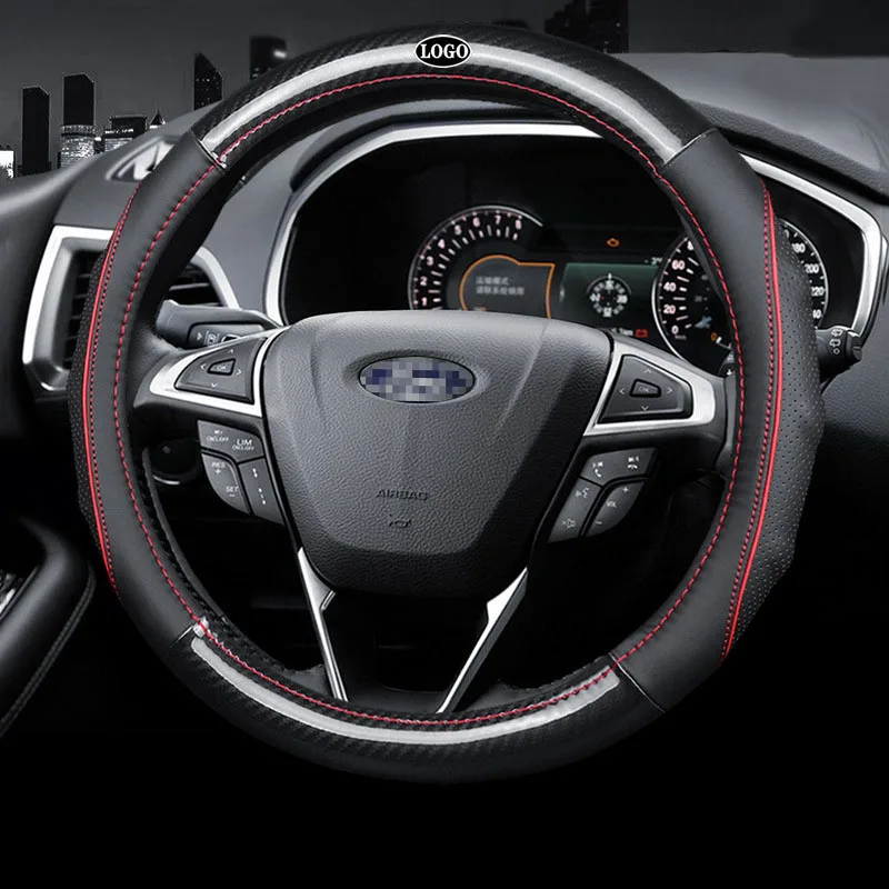 Car Carbon Fiber Leather Steering Wheel Covers Interior Accessories 38cm for Ford Ranger Mondeo Escort Escape Focus Styling | Автомобили и