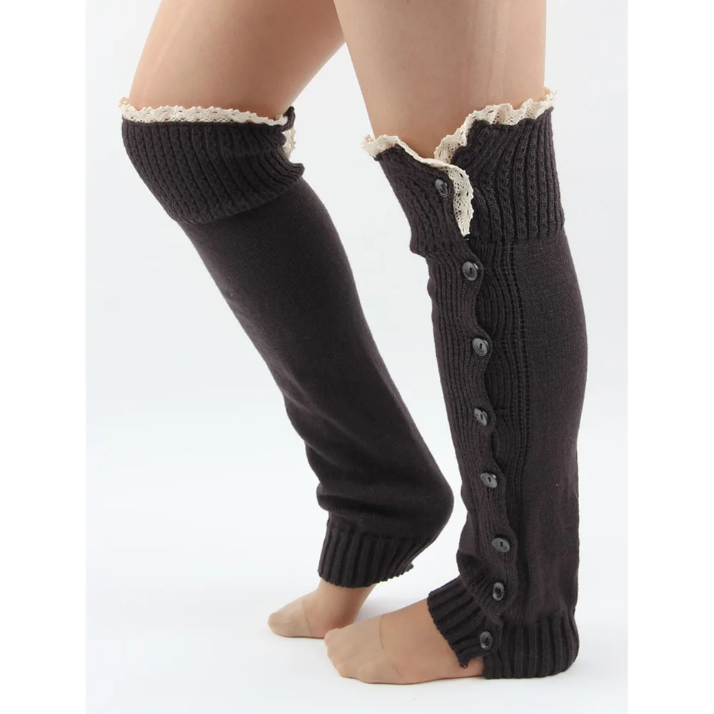 Женские Вязаные кружевные носки-ботинок с пуговицей теплые длинные чулки WATMX0016