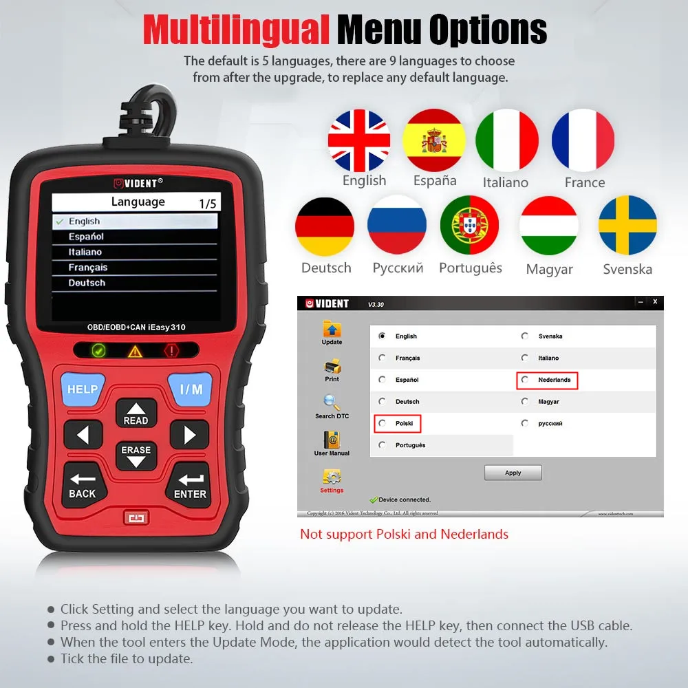 Vident iEasy310 OBD2 автомобильный диагностический сканер OBDII EOBD автомобильные