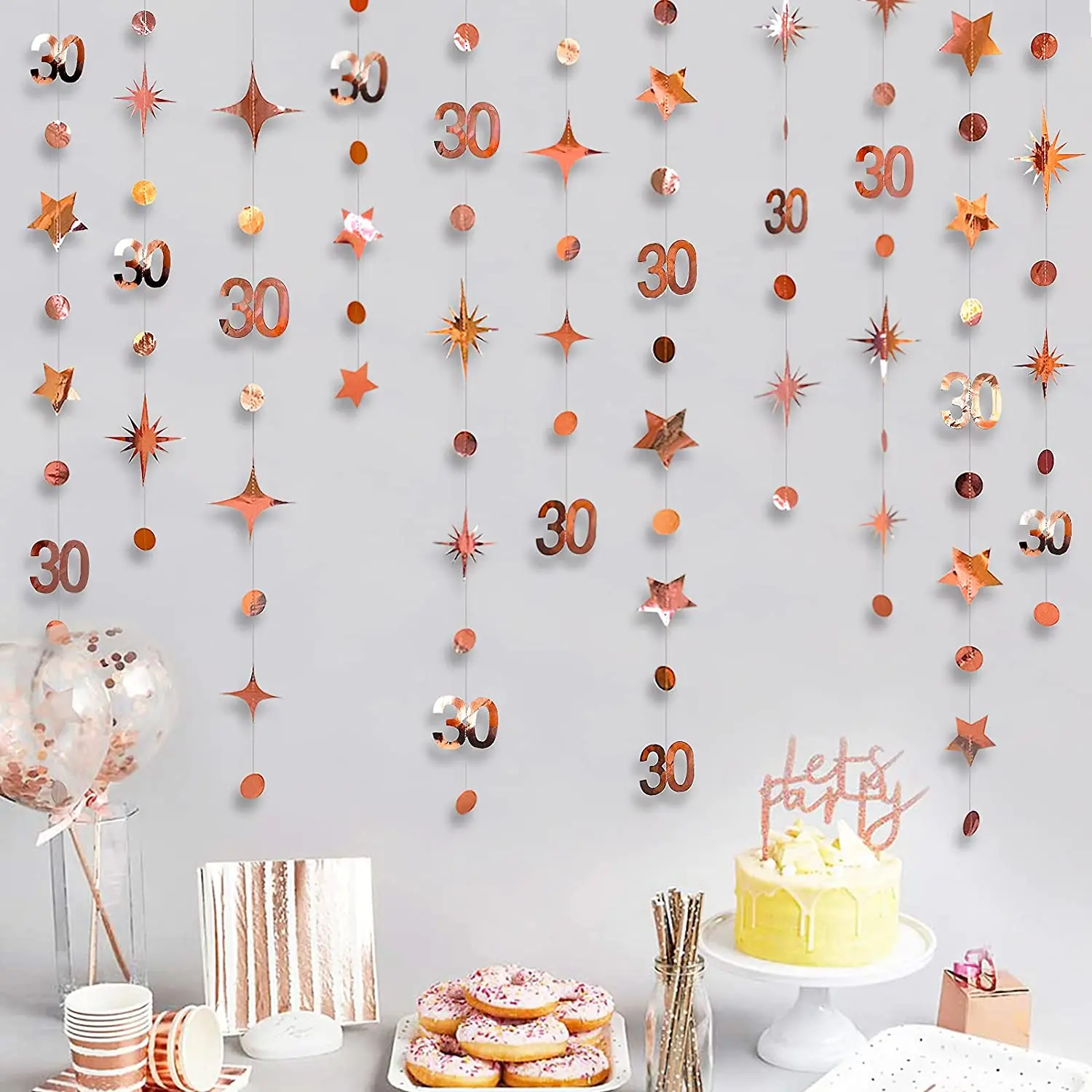 Rose Gold 30th Birthday Banners Decorations Number 30 Circle Dot ...