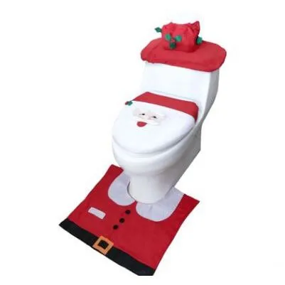 Wc, сиденье для унитаза, рождественское покрытие, коврик для ванной, Санта, коврик для унитаза, рождественские украшения для ванной комнаты, коврик для дома, набор из трех предметов - Цвет: 3pcs as photo shown