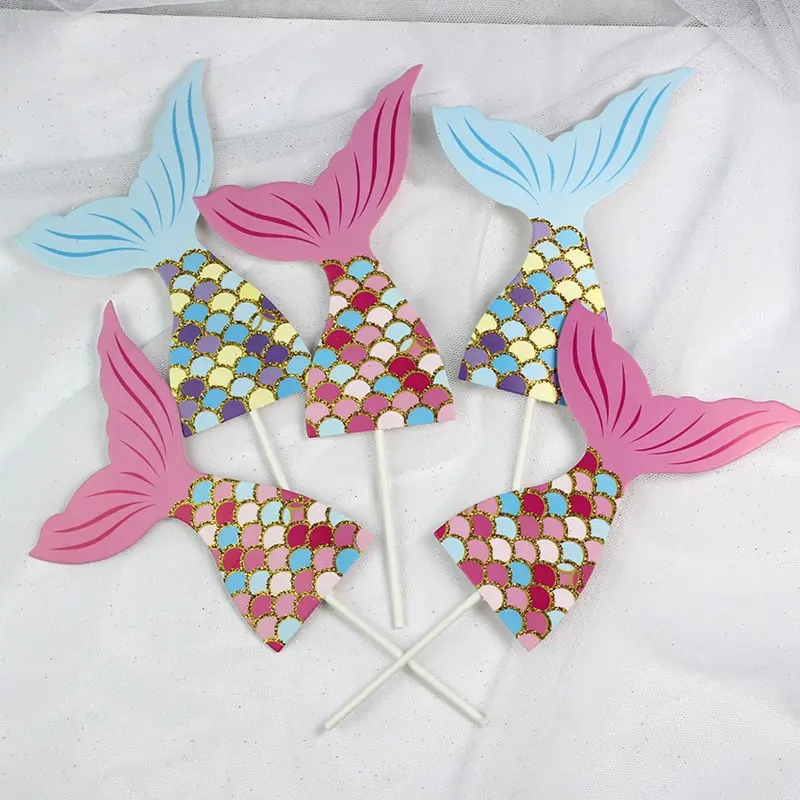 Wholesale Mermaid Cupcake Picks Kids Happy Birthday Cake Toppers Wedding Party Cake Decor Topper Supplies