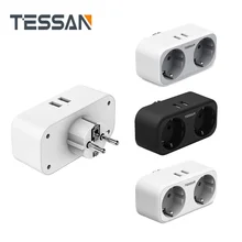 

TESSAN Power Strip EU Plug USB Socket with 2 Outlets 2 USB Ports 3600W Home Travel Power Adapter Portable Multi Outlets Expander